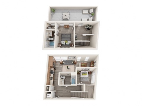 Floor plan for 2 beds, 2 baths, 1114 sqft